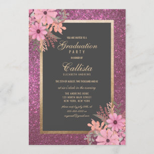Invitation Feuille rose aquarelle Parties scintillant graduat