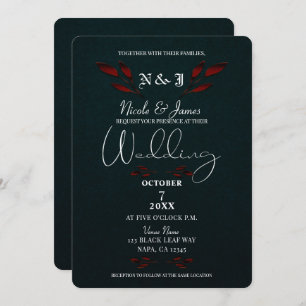 Invitation Feuille rouge brillant Black Modern Glam Mariage g