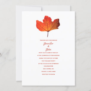 Invitation Feuille Rustique Automne Brûlé Mariage orange