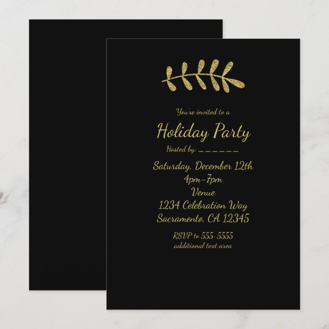 Invitation Feuille rustique dorée Élégante noire automne Élég (Devant / Derrière)