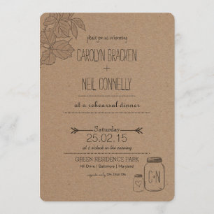Invitation Feuille rustique  Masonjar   Dîner de répétition c