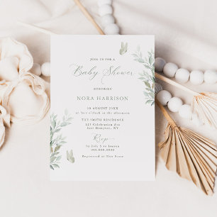 Invitation Feuille Sage  Papillons Baby shower