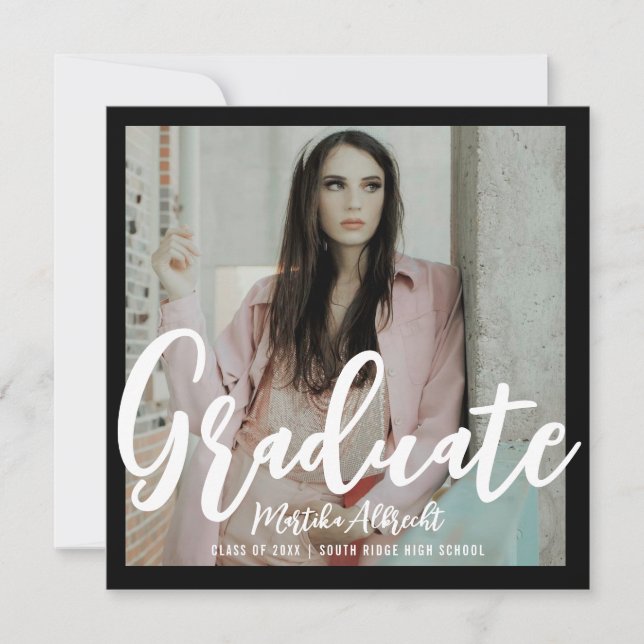 Invitation Feuille topique | Vert et noir | Diplôme photo (Devant)