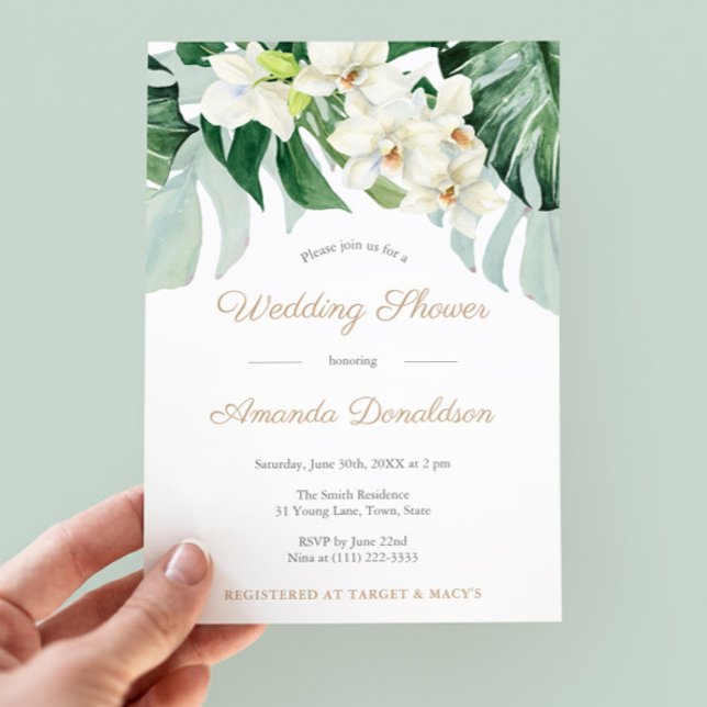 Invitation Feuille Tropical Green And Gold Fête des mariées P (Tropical Greenery Monstera Leaves Wedding Shower Invitations)