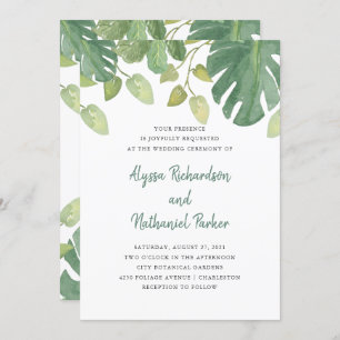 Invitation Feuille tropical mariage vert et blanc de  