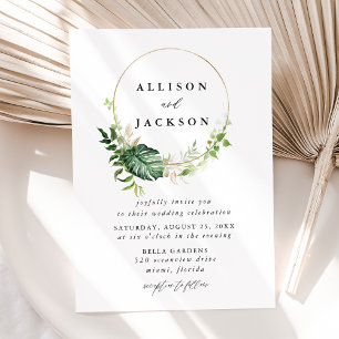 Invitation Feuille Tropical moderne Gold Circle Mariage de ca