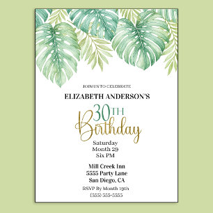 Invitation Feuille tropicale aquarelle 30e anniversaire