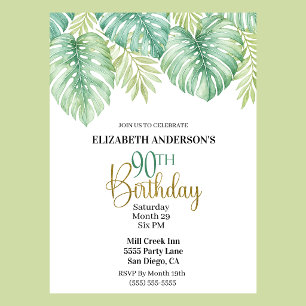 Invitation Feuille tropicale aquarelle 90e anniversaire