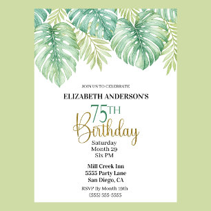 Invitation Feuille tropicale aquarelle pour 75e anniversaire