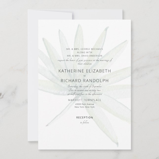 Invitation Feuille Tropicale Blanche Deux Parents Mariage (Devant)