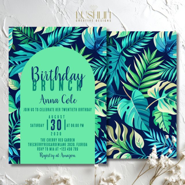 Invitation Feuille Tropicale de Monstera Pastel Vert et Bleu  (Créateur téléchargé)