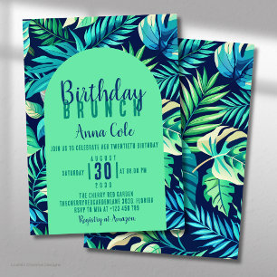 Invitation Feuille Tropicale de Monstera Pastel Vert et Bleu