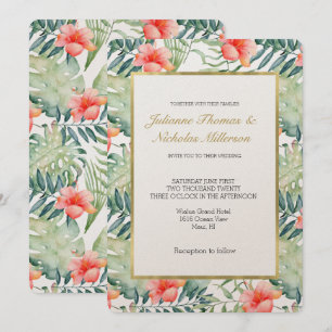 Invitation Feuille tropicale Hibiscus Floral Aquarelle Mariag