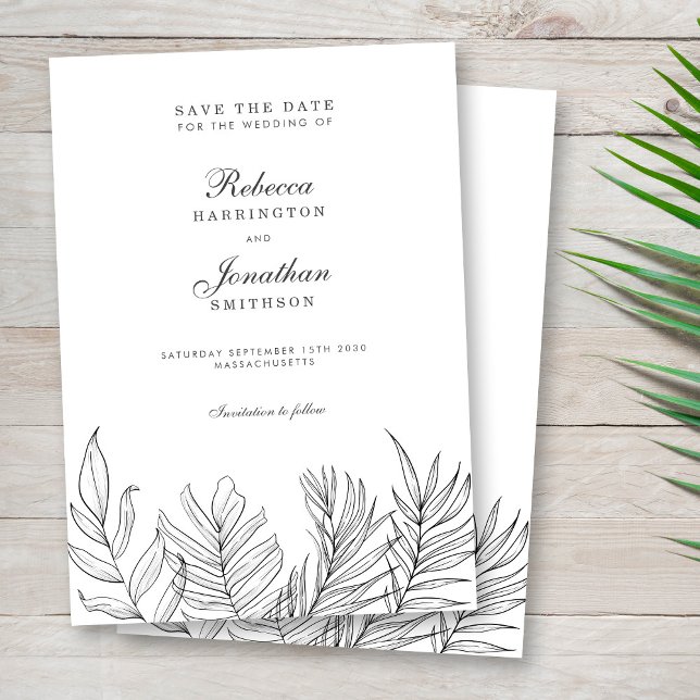 Invitation Feuille tropicale Noir Blanc Mariage Enregistrer L (Créateur téléchargé)