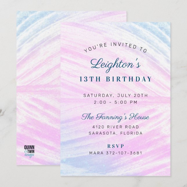 Invitation Feuille tropicale peinte Anniversaire (Devant / Derrière)