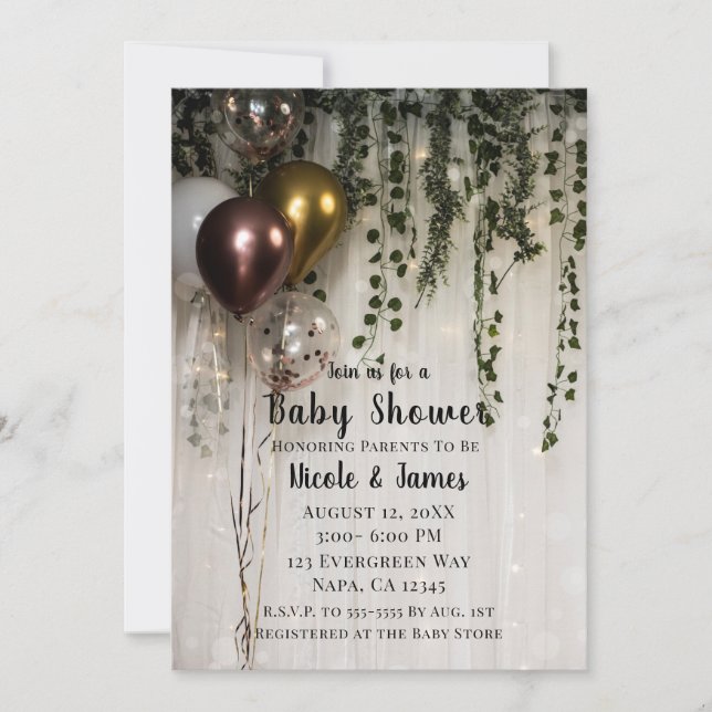 Invitation Feuille verdure Lumières blanches Baby shower rust (Devant)