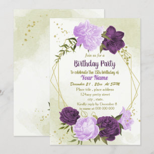 Invitation feuille vert de fleurs violettes