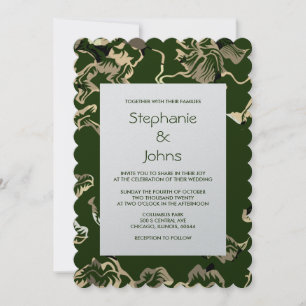 Invitation Feuille  vert foncé Motif argent Mariage