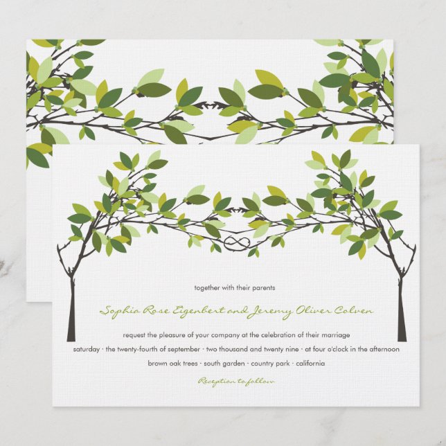 Invitation Feuille vert noué amoureux arbres Mariage d'été (Devant / Derrière)
