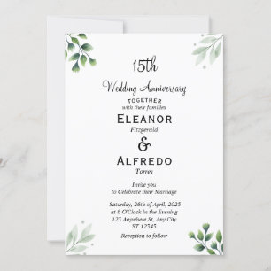 Invitation 'Feuille Verte' 15e Anniversaire de Mariage Standa
