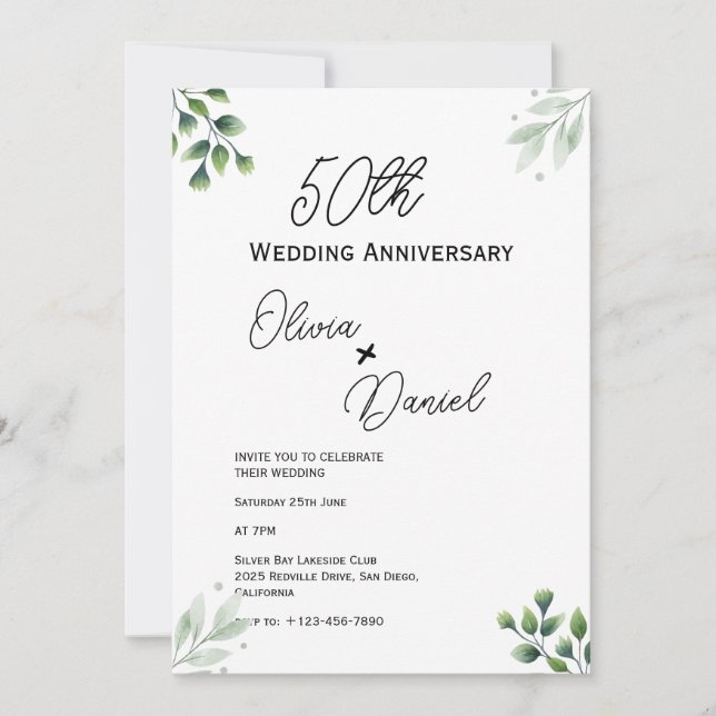 Invitation 'Feuille Verte' 50e anniversaire de mariage standa (Devant)