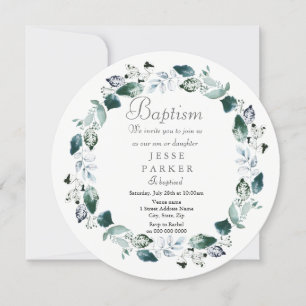 Invitation Feuille verte blanche couronne garçon fille Invita
