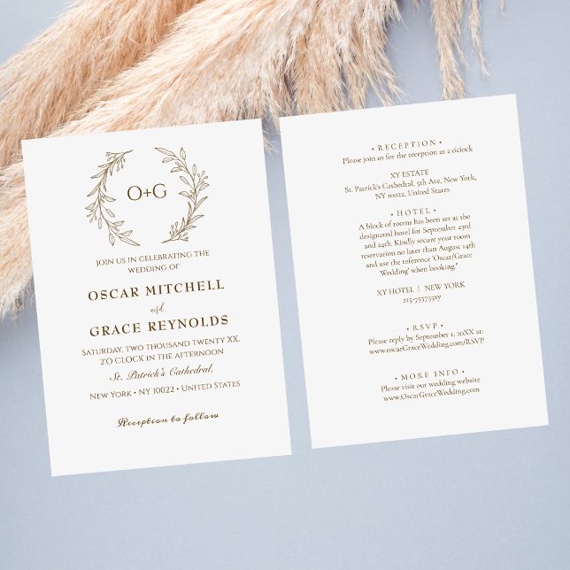 Invitation Feuille verte d'olive rustique Tout en un mariage (Créateur téléchargé)