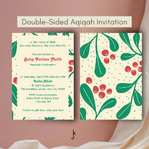 Invitation Feuille verte ludique et points de cerise rouge su