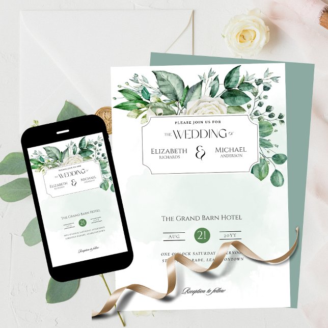 Invitation Feuille verte Mariage imprimé ou numérique (Créateur téléchargé)