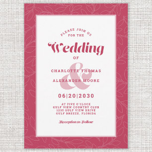 Invitation Feuilles Abstraits modernes Blanc rouge magenta