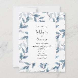 Invitation Feuilles aquarelles superposées bleu ardoise 