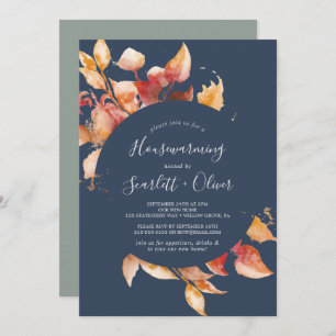 Invitation Feuilles automnales Marine Blue Houclier Party