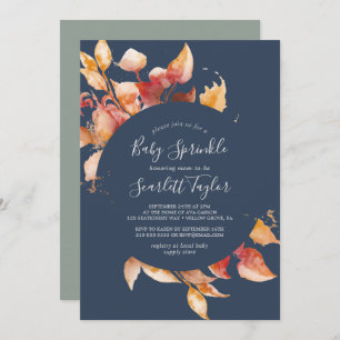 Invitation Feuilles automnales Navy Blue & Burgundy Baby Sp