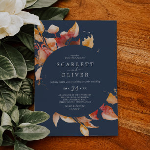 Invitation Feuilles automnales   Navy Blue & Burgundy Mariage