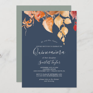 Invitation Feuilles automnales   Navy Blue & Burgundy Quincea