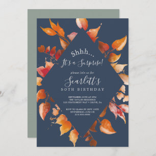 Invitation Feuilles automnales Navy Blue & Burgundy Surpris