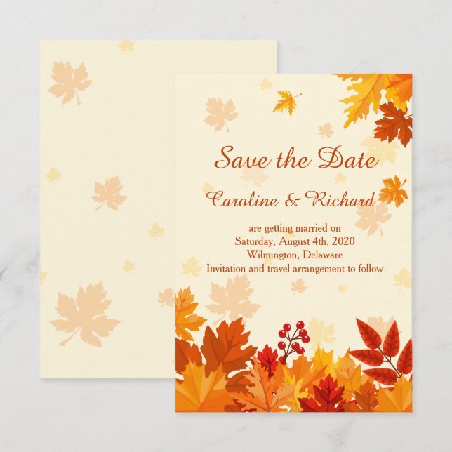 Invitation Feuilles automnales rouges et dorées Save the Date (Devant / Derrière)