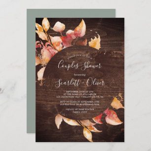 Invitation Feuilles automnales Rustic Brown Bois Couples Do
