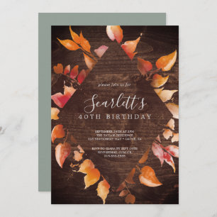 Invitation Feuilles automnales Rustic Brown Wood 40e annive