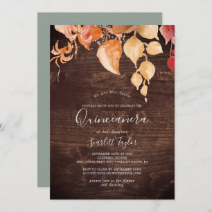 Invitation Feuilles automnales Rustique Brown Wood Quinceañ
