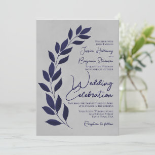 Invitation Feuilles bleus de la marine moderne sur Mariage gr