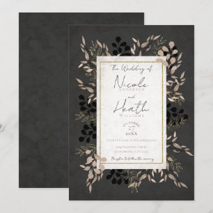 Invitation Feuilles Botaniques Élégantes Gris Rose Doré Maria