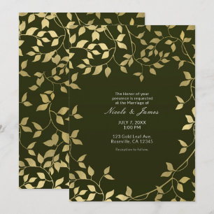 Invitation Feuilles Botaniques en Faux Feuille Dorée et Verte