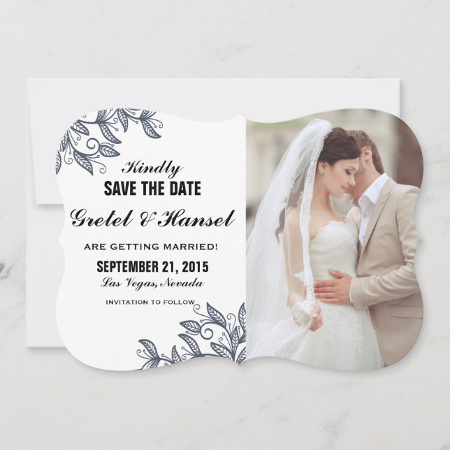 Invitation feuilles botaniques gribouillées photo save the da (Devant)