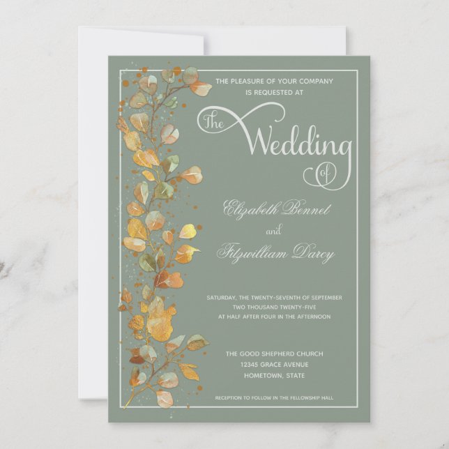 Invitation Feuilles botaniques Jade Photo Monogramme Mariage  (Devant)