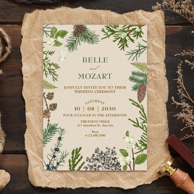 Invitation Feuilles botaniques mariage de Noël (Créateur téléchargé)