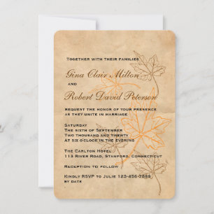 Invitation Feuilles Brown de Parchment Orange Mariage de auto