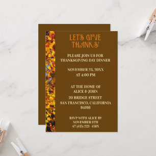 Invitation Feuilles Brown Thanksgiving Dîner d'automne Fête d