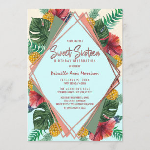Invitation Feuilles d'ananas tropicaux Floral Sweet 16
