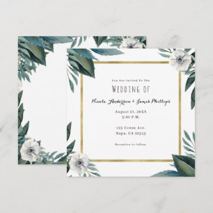 Invitation Feuilles d'anémone Vert Floral & Or Mariage Rustiq